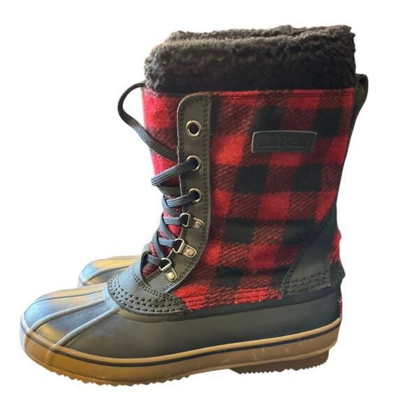 LL Bean Boots Mens 9 Medium Red Black Buffalo Plaid Waterproof Winter Snow Boots main image 7